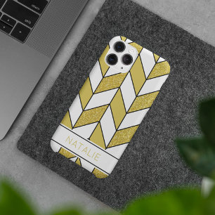 Elegant Gold Glitter Herringbone Chevron Pattern Case-Mate iPhone Case