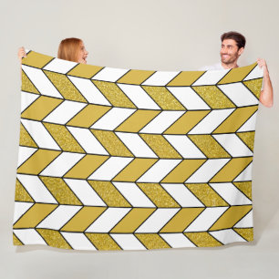 Elegant Gold Glitter Herringbone Chevron Pattern Fleece Blanket