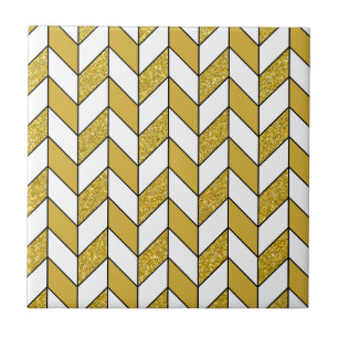 Elegant Gold Glitter Herringbone Chevron Pattern Tile