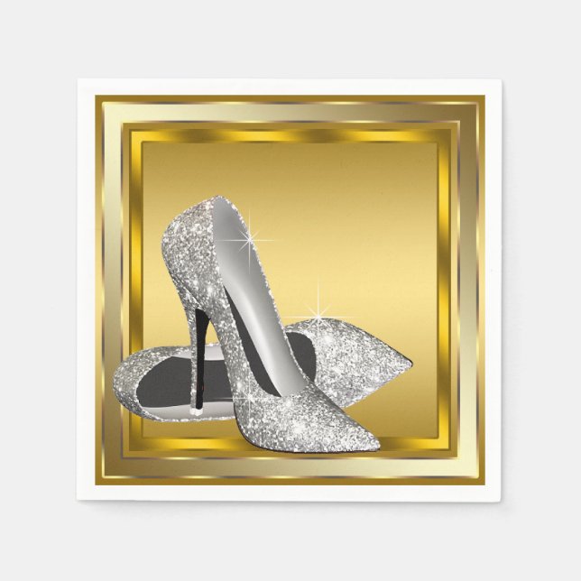 Elegant Gold Glitter High Heel Napkin (Front)
