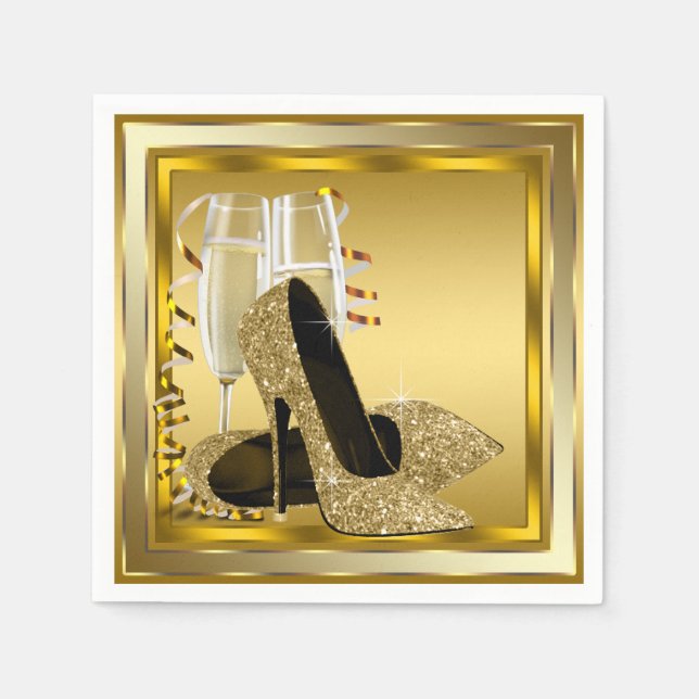 Elegant Gold Glitter High Heel Napkin (Front)