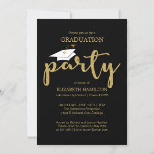 Elegant Gold Glitter High School Graduation Invite