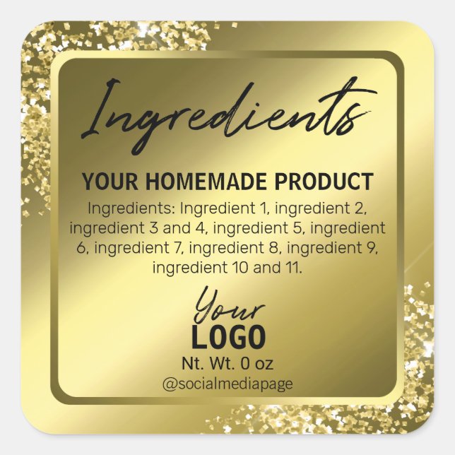 Elegant Gold Glitter Ingredient Labels (Front)