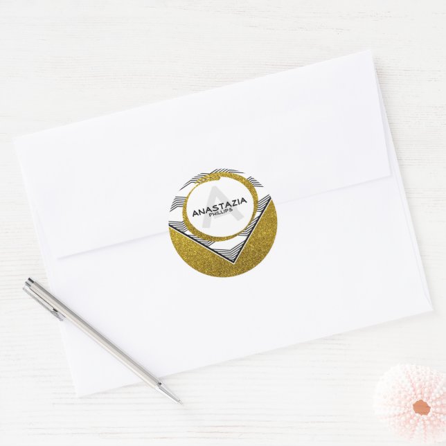 Elegant Gold Glitter Initial Letter Monogram Classic Round Sticker (Envelope)