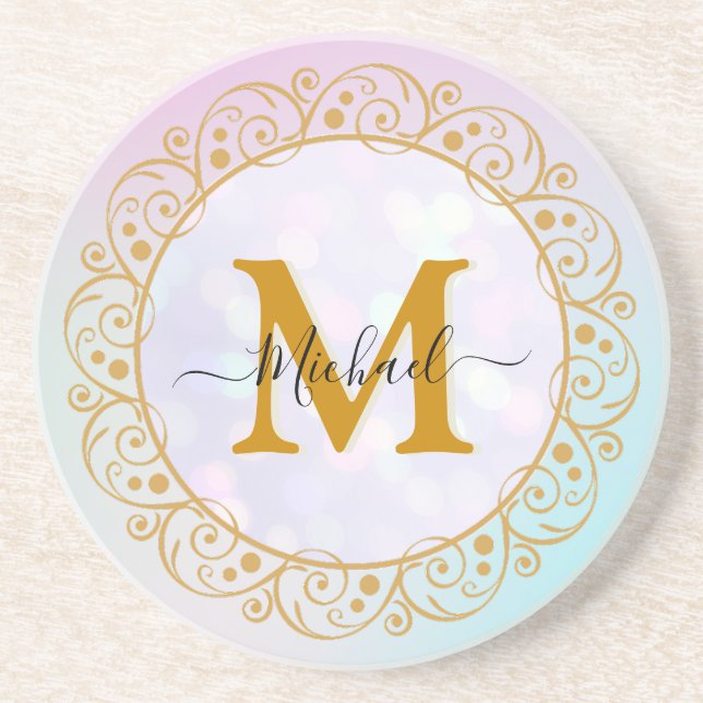 Elegant Gold Glitter Initial & Name Coaster (Front)
