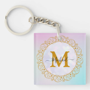 Elegant Gold Glitter Initial & Name Key Ring