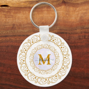 Elegant Gold Glitter Initial & Name Key Ring