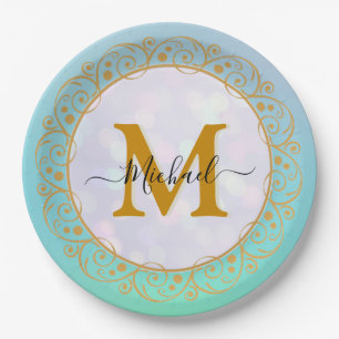 Elegant Gold Glitter Initial & Name Paper Plate