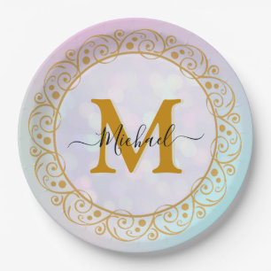 Elegant Gold Glitter Initial & Name Paper Plate