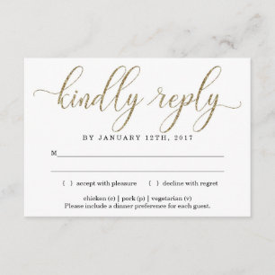 Elegant Gold Glitter Invitation Reply Card Insert