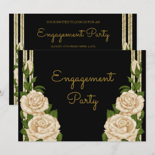 Elegant Gold Glitter & Ivory Rose Engagement Party Invitation