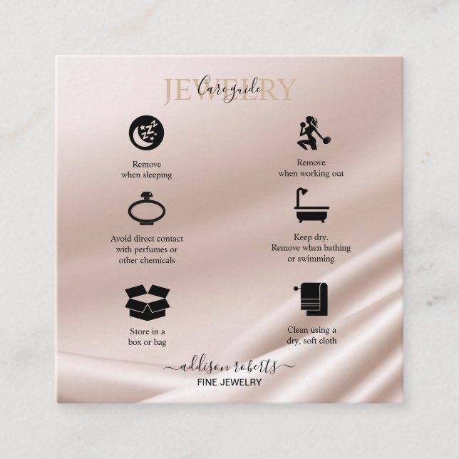 Elegant Gold Glitter Jewellery Care Square Busines Square Business Card (Front)
