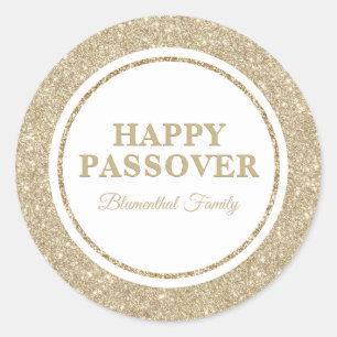 Elegant Gold Glitter Jewish Holiday Happy Passover Classic Round Sticker