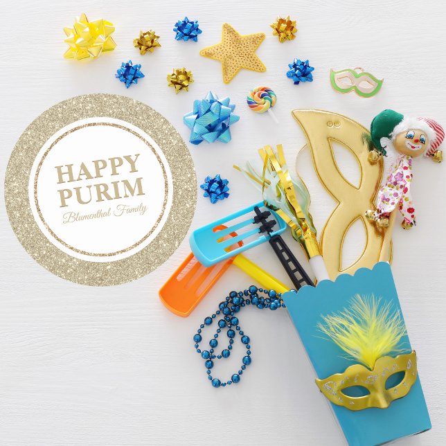 Elegant Gold Glitter Jewish Holiday Happy Purim  Classic Round Sticker (Creator Uploaded)