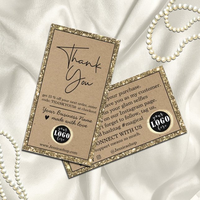 Elegant Gold Glitter Kraft Paper Thank you  Business Card (Creator Uploaded)