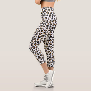 Elegant Gold Glitter Leopard Pattern Capri Leggings