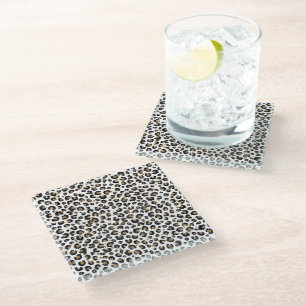 Elegant Gold Glitter Leopard Pattern Glass Coaster