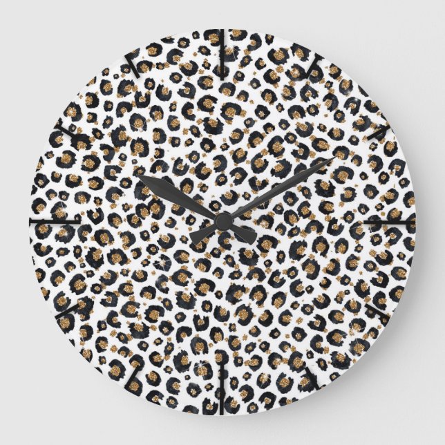 Elegant Gold Glitter Leopard Pattern Large Clock (Front)