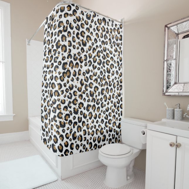 Elegant Gold Glitter Leopard Pattern Shower Curtain (In Situ)