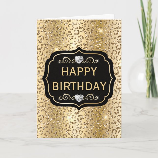Elegant Gold Glitter Leopard Spots Print Card (Front)