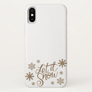 Elegant gold glitter let it snow text snowflakes Case-Mate iPhone case
