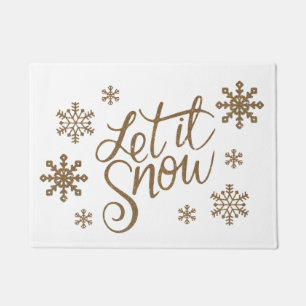 Elegant gold glitter let it snow text snowflakes doormat