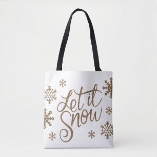 Elegant gold glitter let it snow text snowflakes tote bag