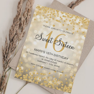 Elegant Gold Glitter & Lights Sweet 16 Birthday  Invitation