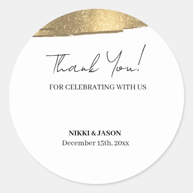 Elegant Gold Glitter Line Minimal Wedding Thanks  Classic Round Sticker (Front)