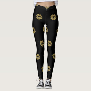 Elegant Gold Glitter Lips Pattern Leggings