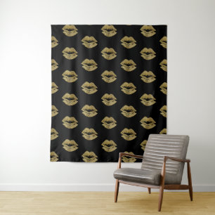Elegant Gold Glitter Lips Pattern Tapestry