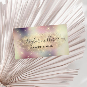 Elegant gold glitter makeup & hair metallic business card