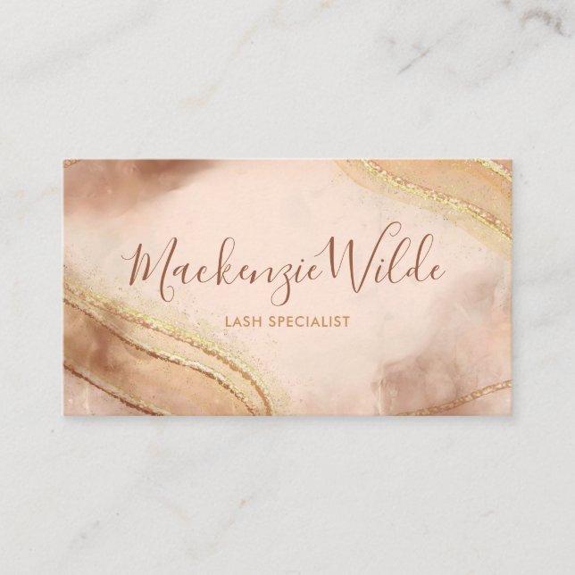 Elegant Gold Glitter Marble Agate Chic Script Business Card (Front)