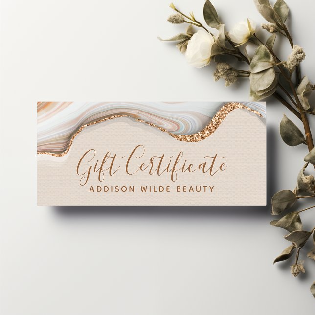 Elegant Gold Glitter Marble Agate Gift Certificate (Creator Uploaded)