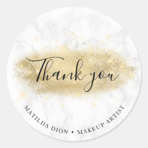 Elegant gold glitter marble makeup artist  classic round sticker