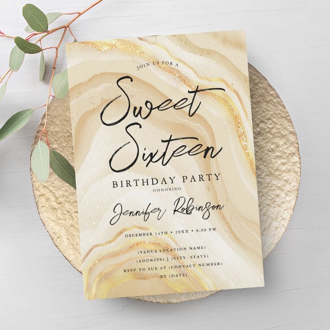 Elegant Gold Glitter Marble Sweet 16 Birthday  Invitation (Elegant Gold Glitter Marble Sweet 16 Birthday Invitation)