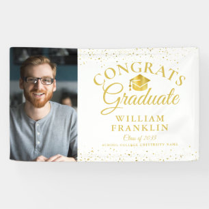 Elegant Gold Glitter Modern Photo Graduation Banner