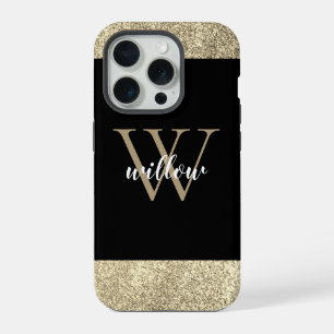 Elegant Gold Glitter Monogram iPhone 15 Pro Case