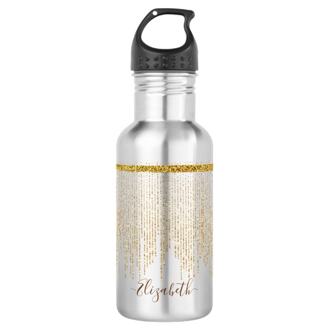 Elegant Gold Glitter Monogram Name 532 Ml Water Bottle (Front)