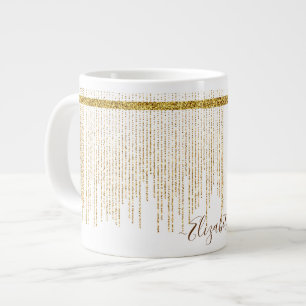 Elegant Gold Glitter Monogram Name Large Coffee Mug