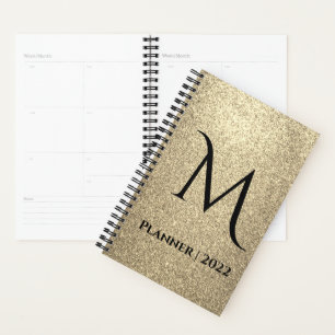 Elegant Gold Glitter Monogram Name Planner