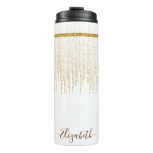 Elegant Gold Glitter Monogram Name Thermal Tumbler