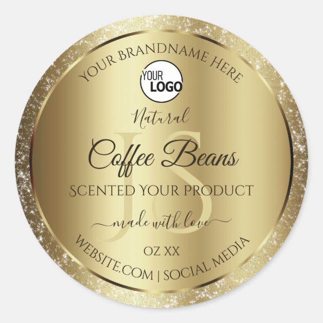 Elegant Gold Glitter Monogram Product Labels Logo (Front)