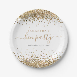 Elegant Gold Glitter Name Date Hen Party Paper Plate