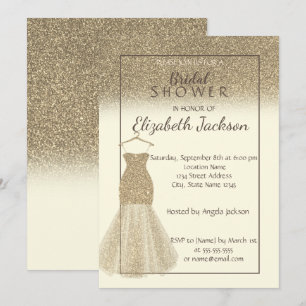 Elegant Gold Glitter Ombre , Dress Bridal Shower Invitation
