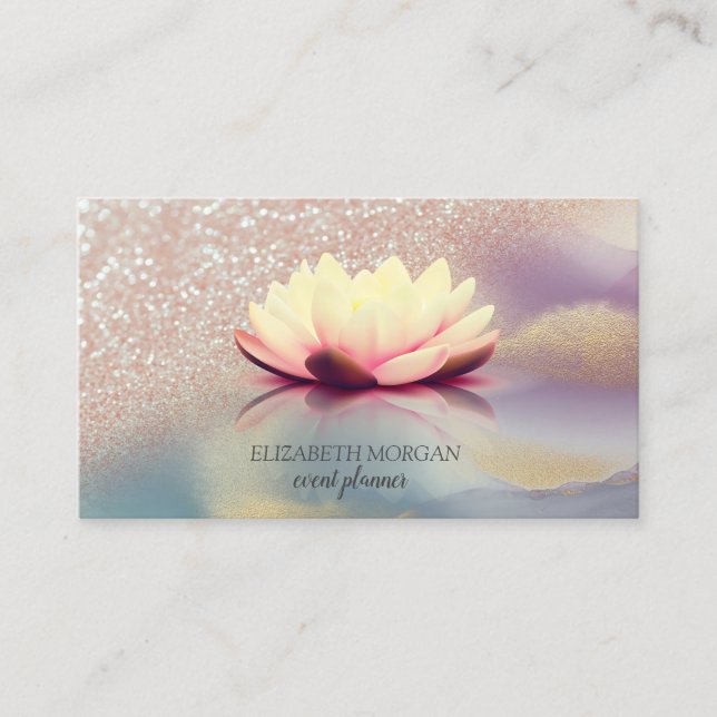 Elegant Gold Glitter Ombre Lotus Holographic Business Card (Front)