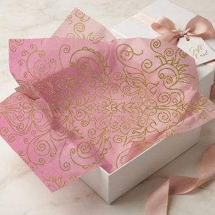 Elegant Gold Glitter Ornaments On Pink Gradient  Tissue Paper