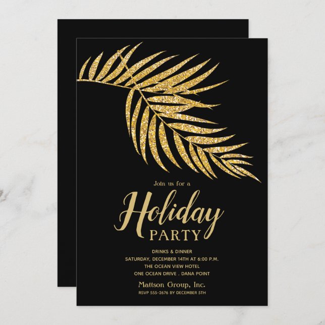 Elegant Gold Glitter Palm Holiday Christmas Invite (Front/Back)