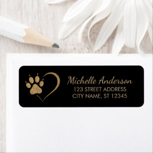 Elegant Gold glitter Paw Heart Return Address     