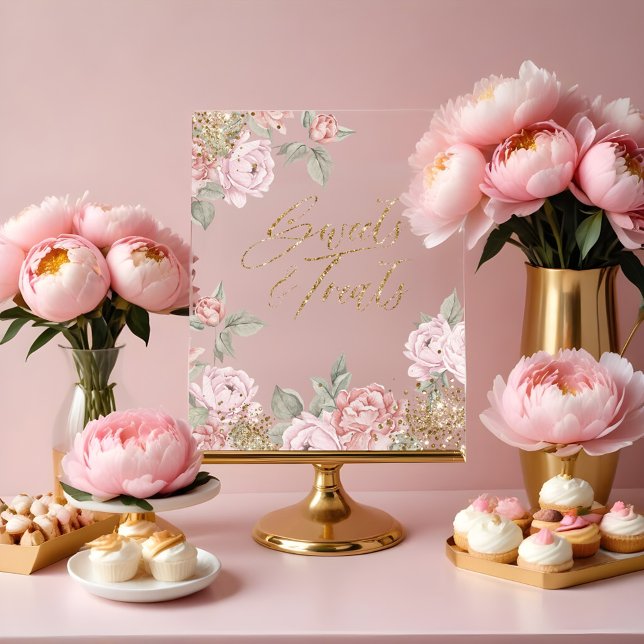 Elegant Gold Glitter Peony Florals Sweets & Treats Acrylic Sign (Elegant Gold Glitter Peony Florals Sweets & Treats Acrylic Sign
)